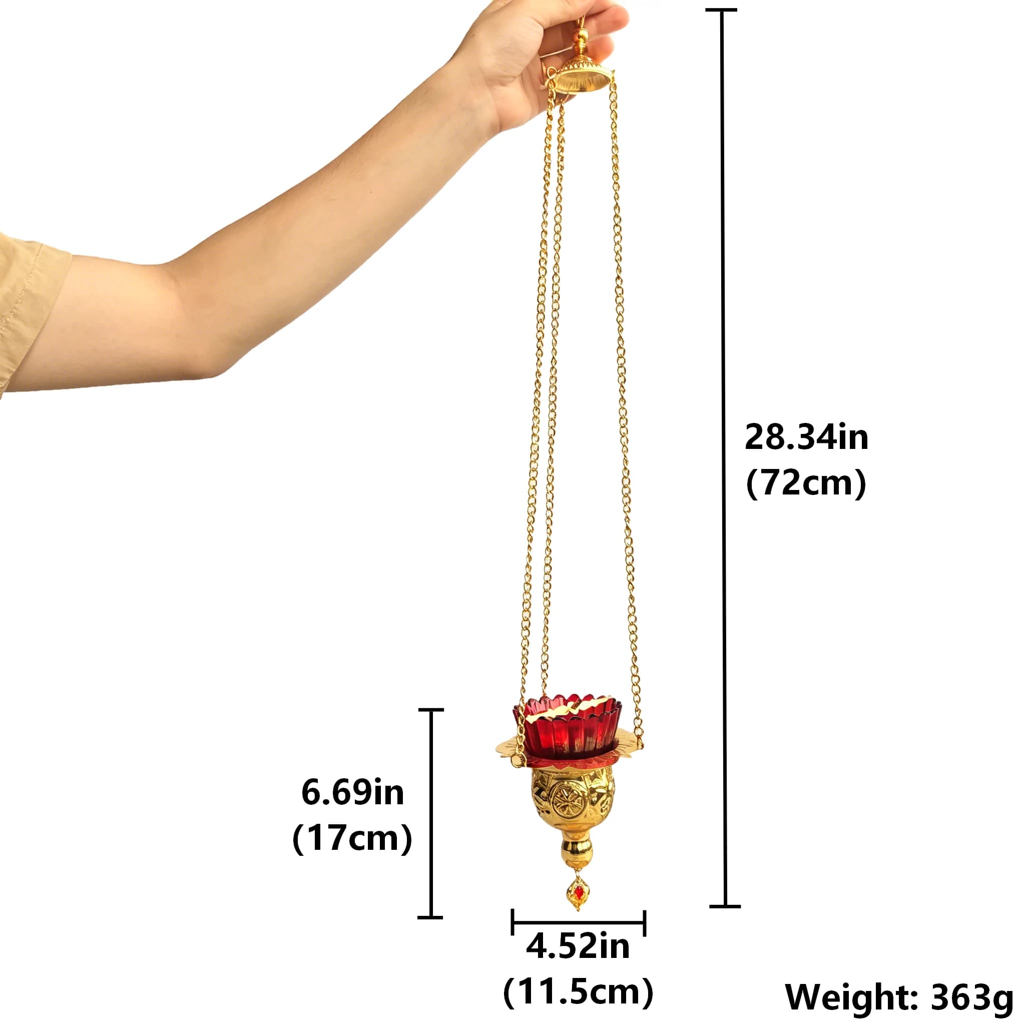Lampe de veilleuse byzantine suspendue en verre rouge et métal doré, porte-bougie orthodoxe, lampe r