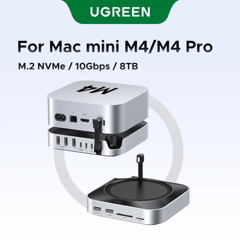 Station d'accueil UGREEN USB HUB pour Mac Mini M4 M4 Pro, SSD NVMe M.2 8 To max, ports USB-A et C 10