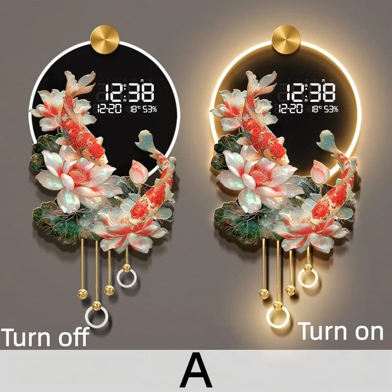 Émail Koi Mural lampe LED salon TV Grille pendentif décoratif entrée Lotus calendrier nouvelle horlo