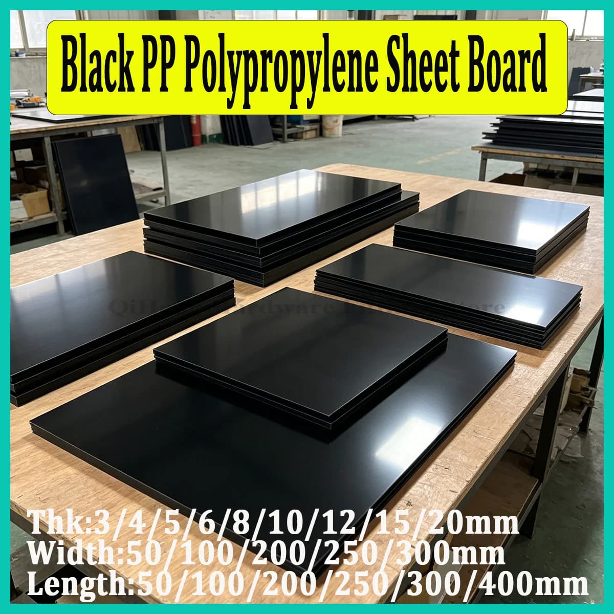Plaque en polypropylène noir, feuilles de plastique PP, épaisseur 3-20 mm, 50×50-300×400 mm, panneau