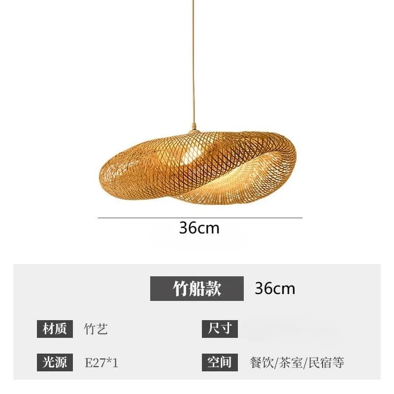 Lampe suspendue en bambou, plafonnier suspendu en rotin et osier, tressage tricoté à la main, salle