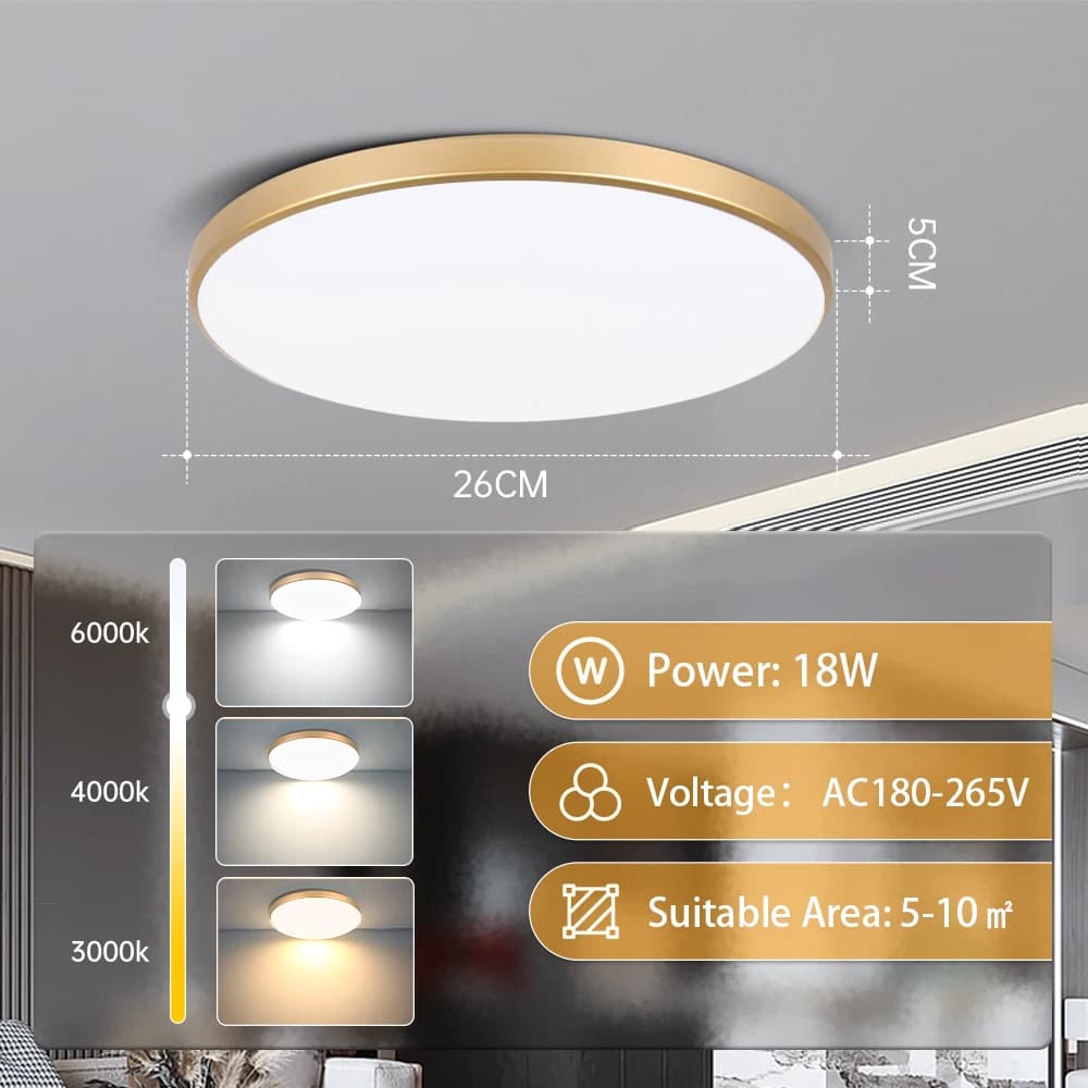 Plafonnier Led doré 220V, panneau de plafond anti-poussière, lampe de salle de bain intérieure pour