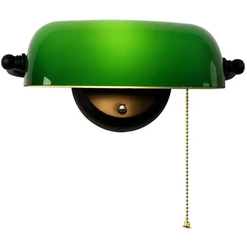 Version améliorée, abat-jour de banque en verre vert, applique murale réglable avec chaîne de tracti