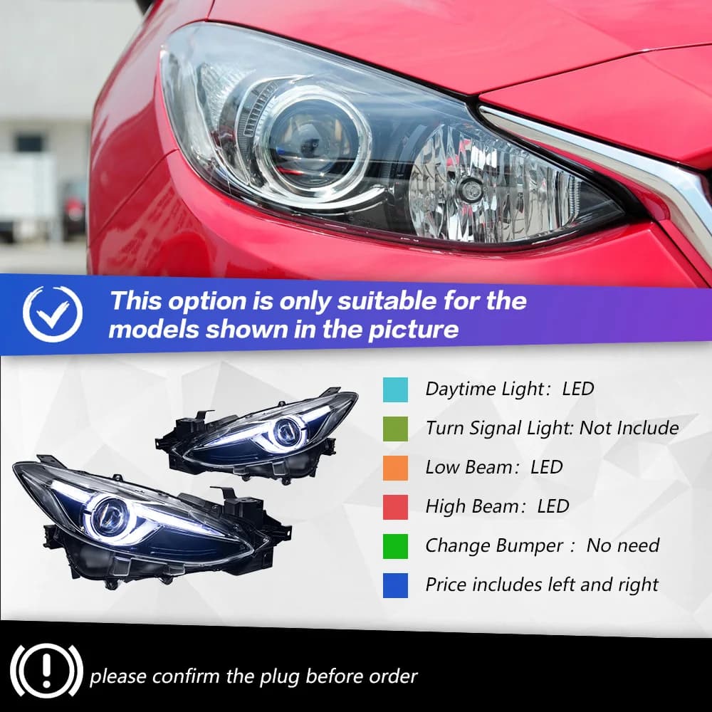 Feux de sauna pour Mazda 3 Axela 2014-2016 DRL, feux de jour, lampe frontale, LED, ampoule Bi SG, ph