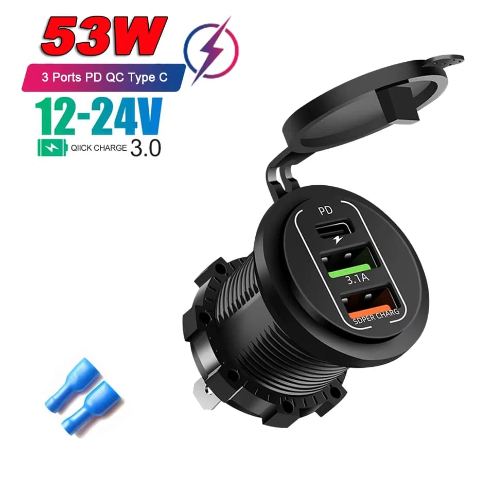 Chargeur USB 83W double PD double QC 3.0, avec voltmètre, adaptateur de prise de courant, étanche, 1