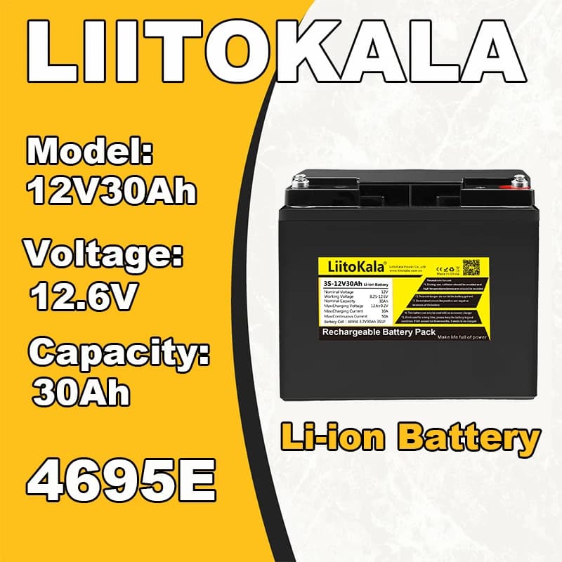 VEITOKALA-Batterie de Démarrage pour Moto, 4695E, 12.6V, 30Ah, Ion Eddie, Cellule Rechargeable, Long