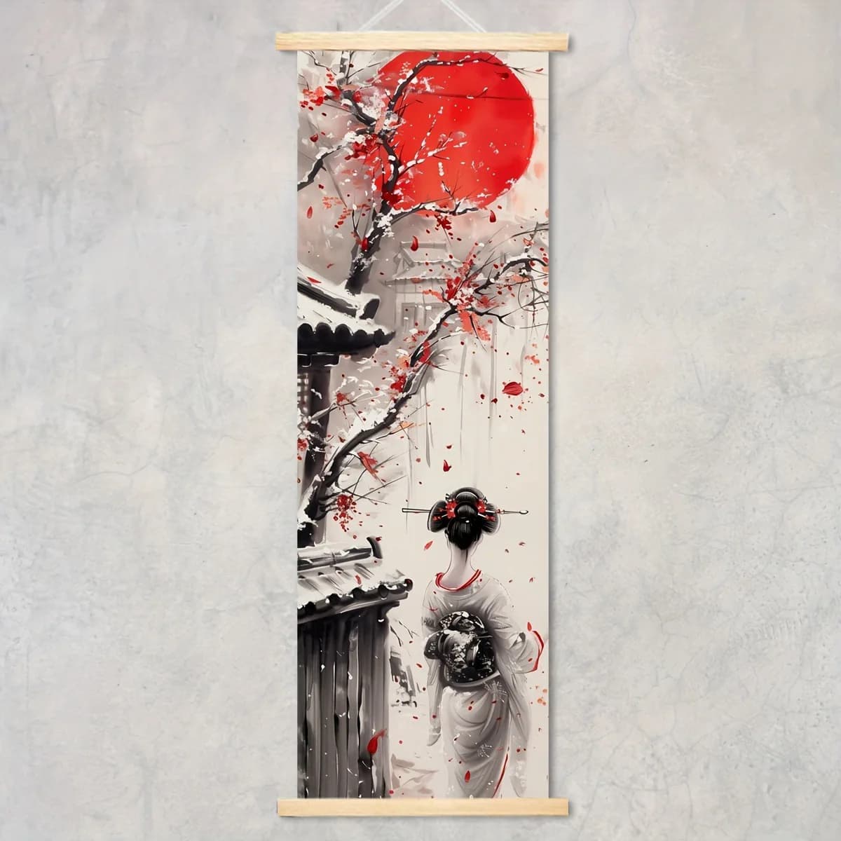 Affiche murale japonaise en bois, peinture sur rouleau, thème kimono féminin, art à l'encre, cadre e