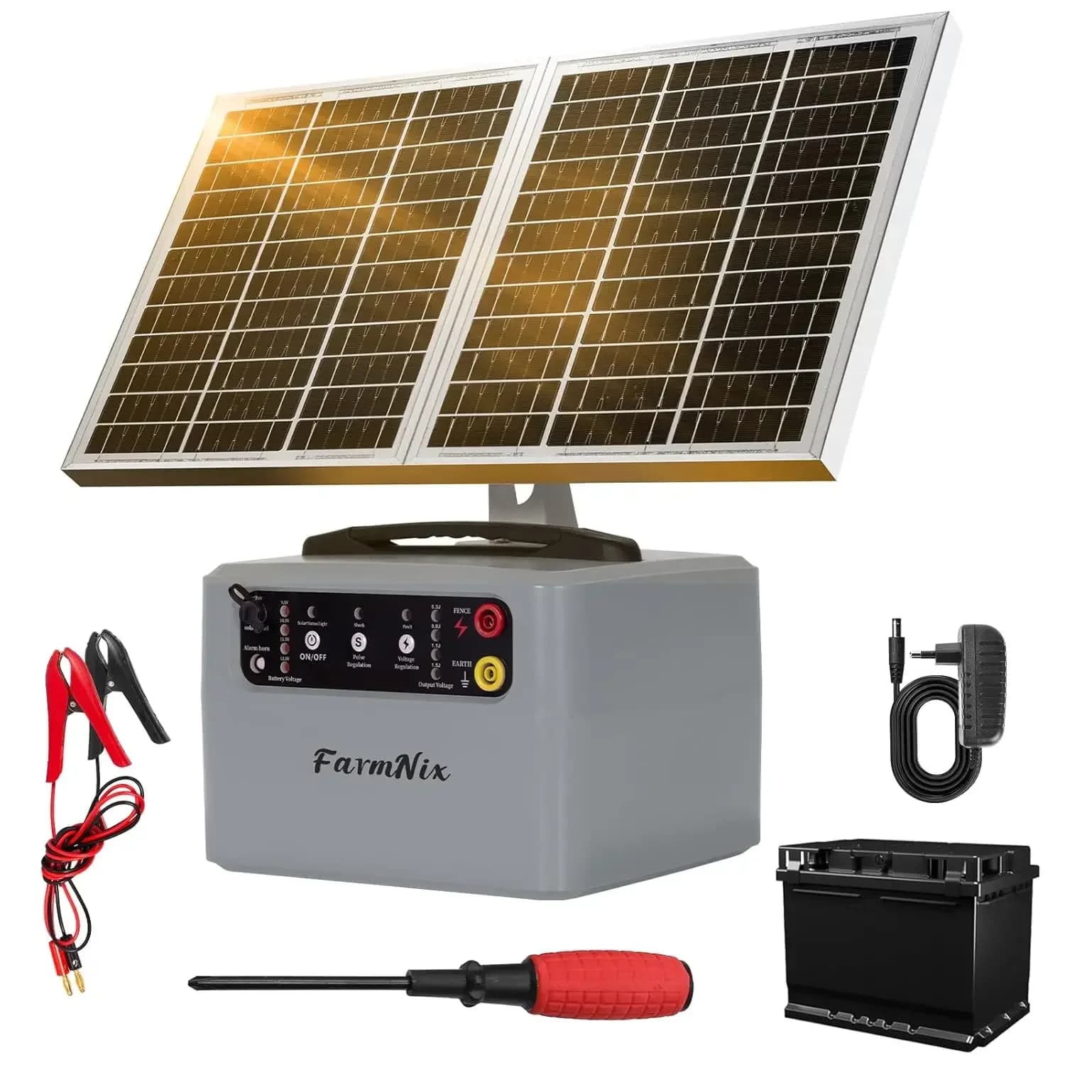 Contrôleur de clôture électrique solaire 48 km avec batterie, 6-12 kV réglable, pour clôture électri