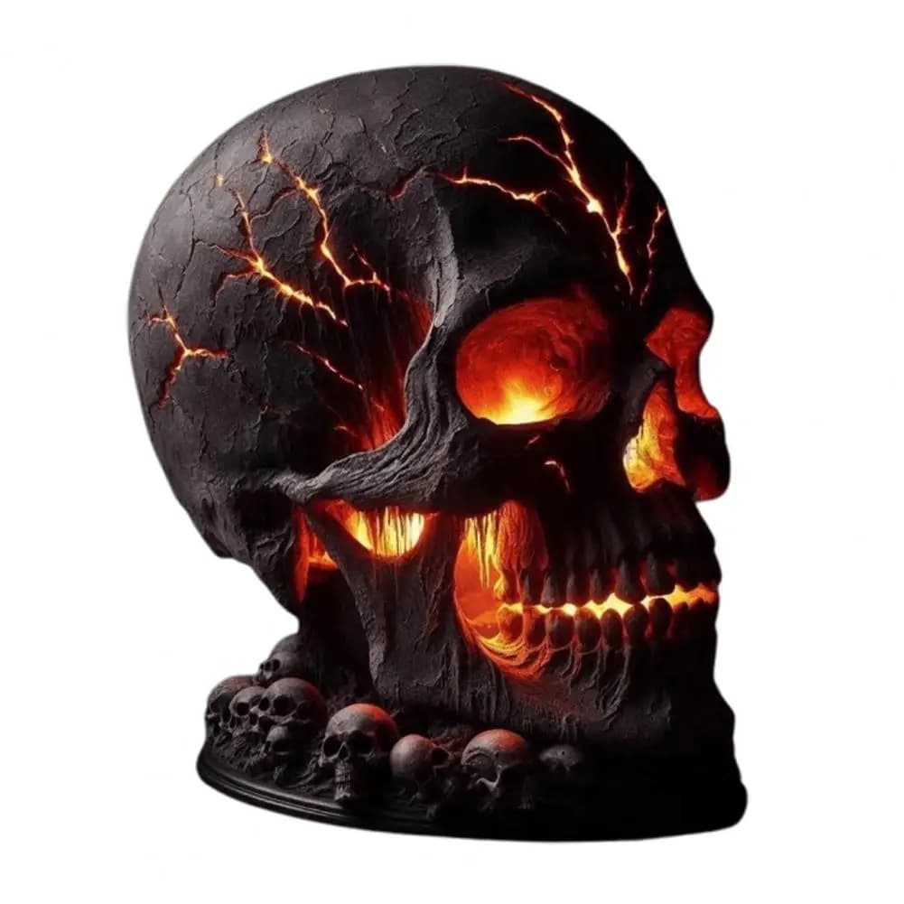 Lampe de bureau effrayante en forme de crâne d'Halloween : style pierre de lave avec lumière LED, id