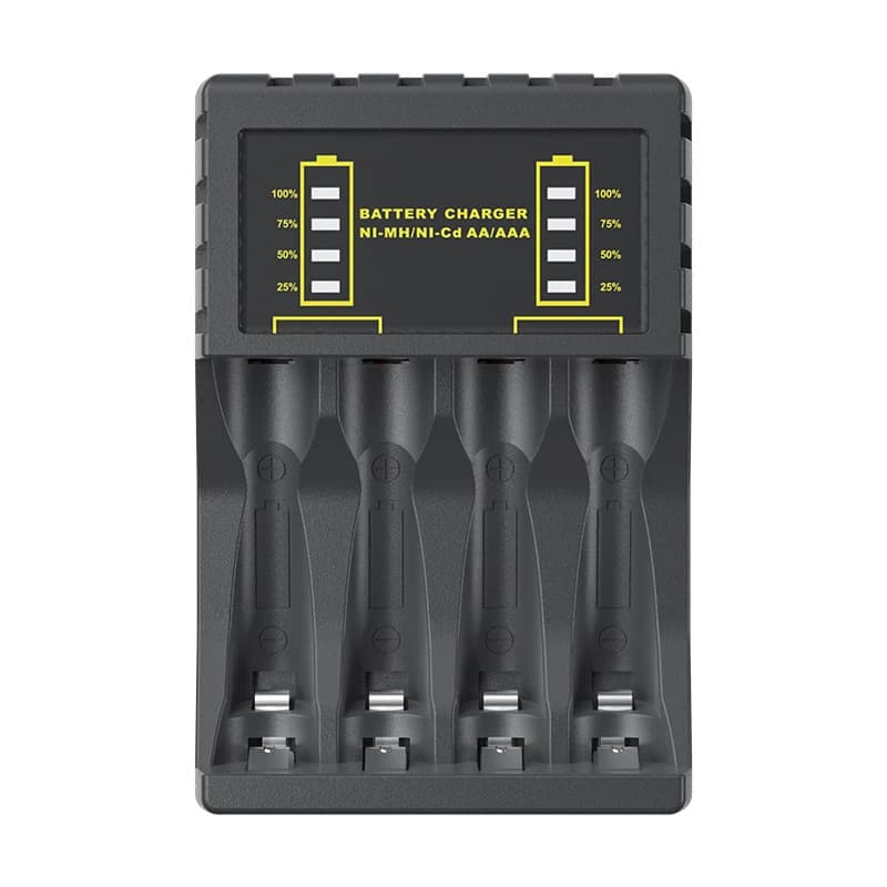 Chargeur de batterie intelligent à 4 emplacements avec indicateur LED, chargeur USB pour piles recha