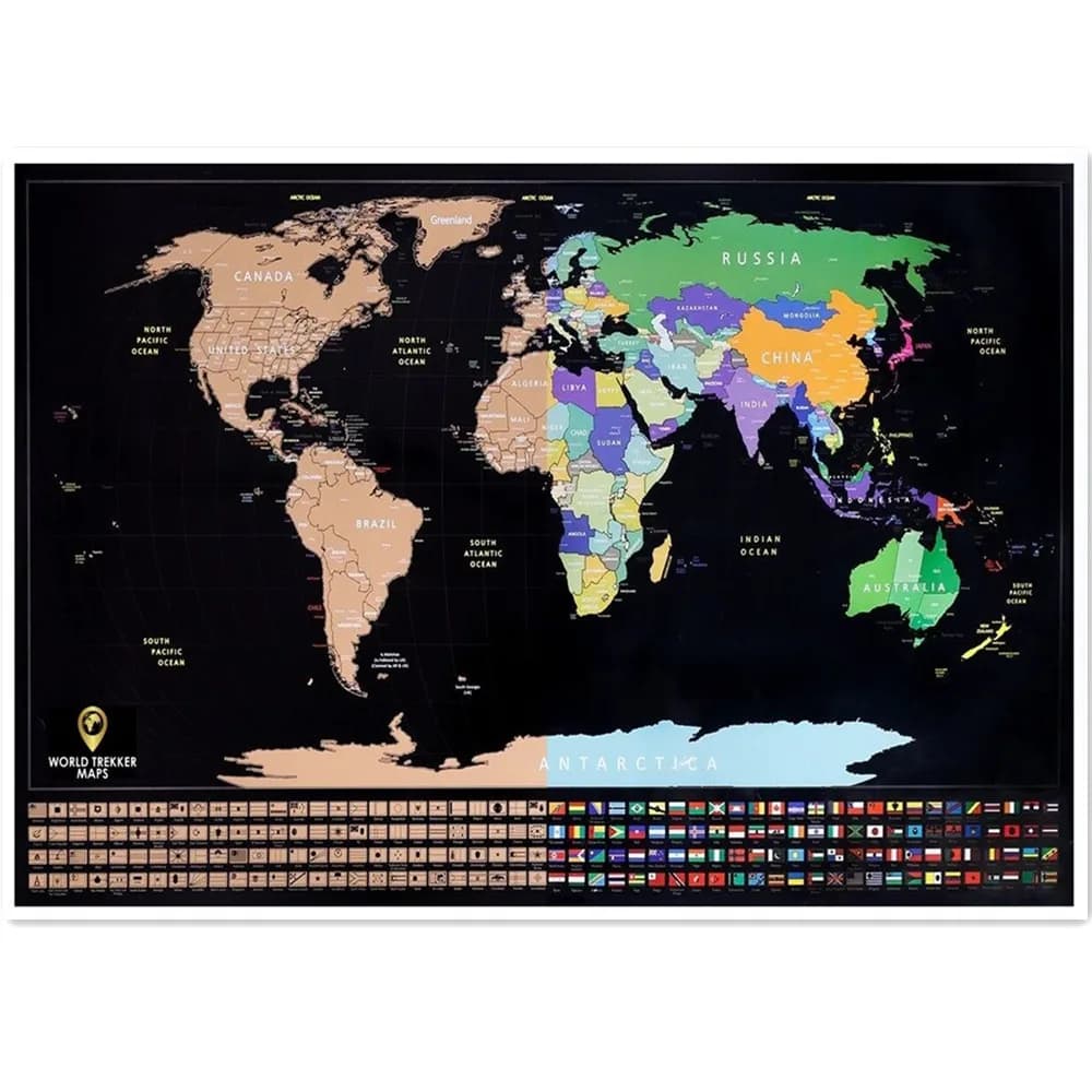 Affiche de cartes mondiales à gratter avec tube, cartes de voyage personnalisées avec drapeaux de pa