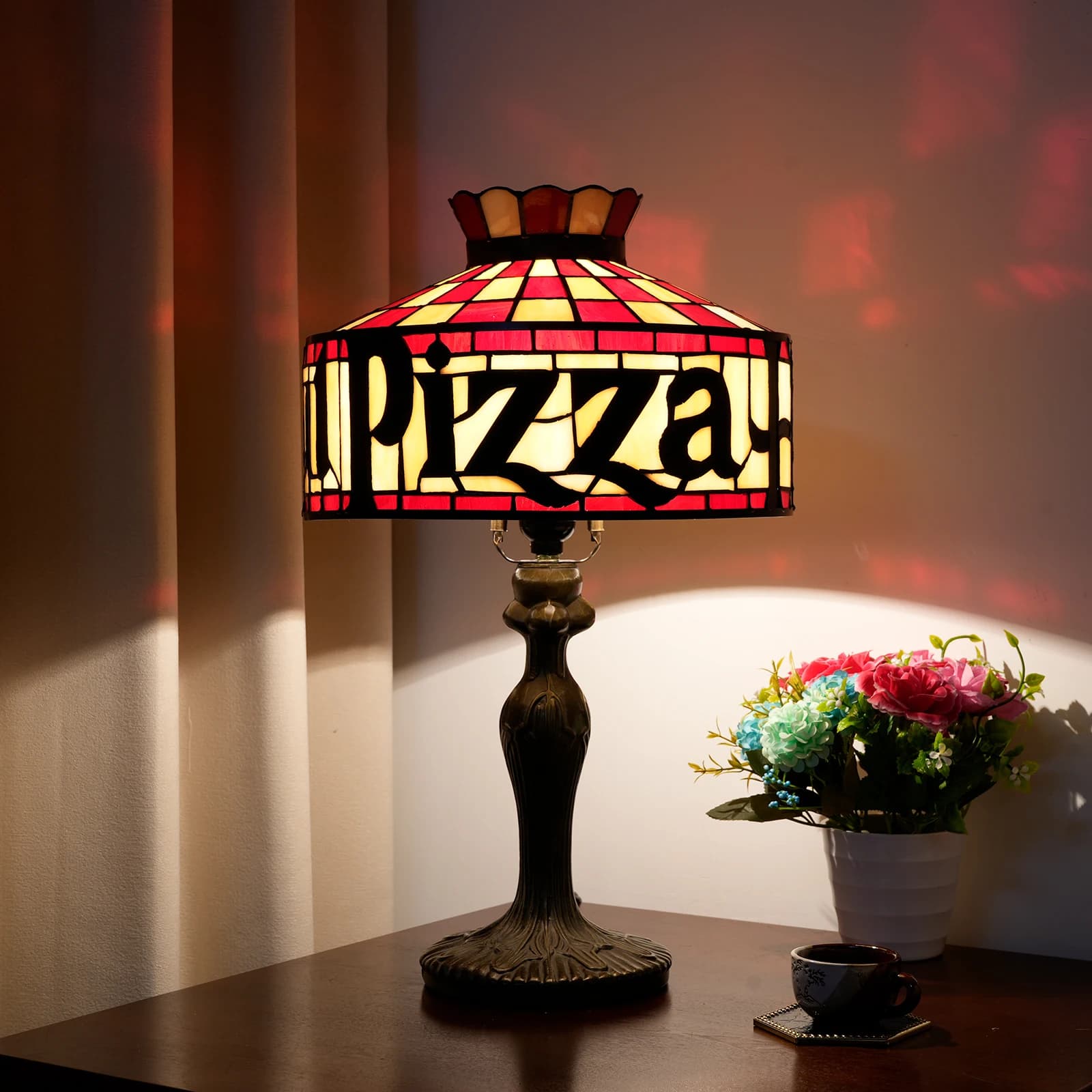 Abat-jour en forme de pizza fait main de 12 pouces, base en métal, pour la décoration de chambre à c