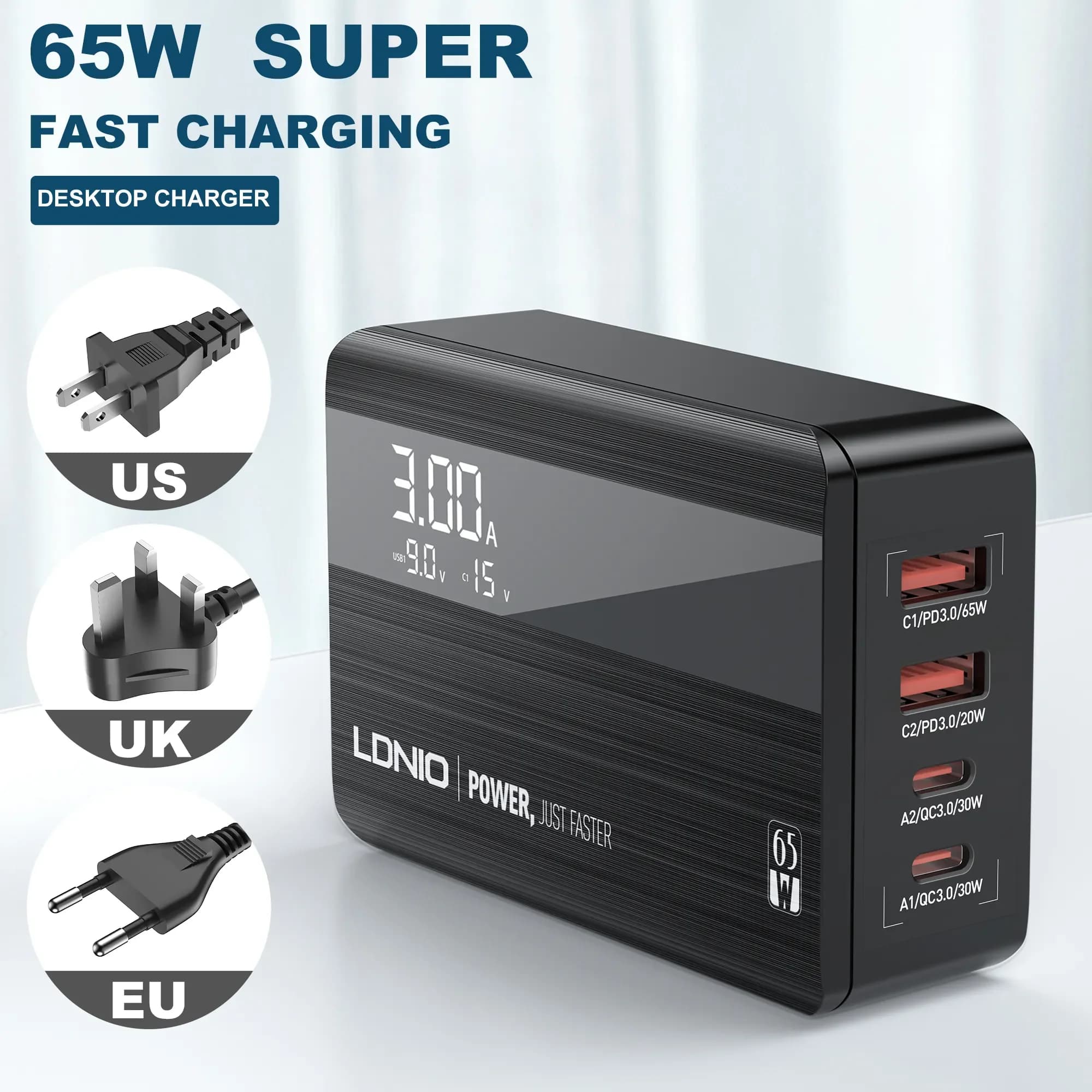 Chargeur USB Type-C pour MacPlePro/Air, 65W, avec écran LED, PPS, multiport, rapide, NIO
