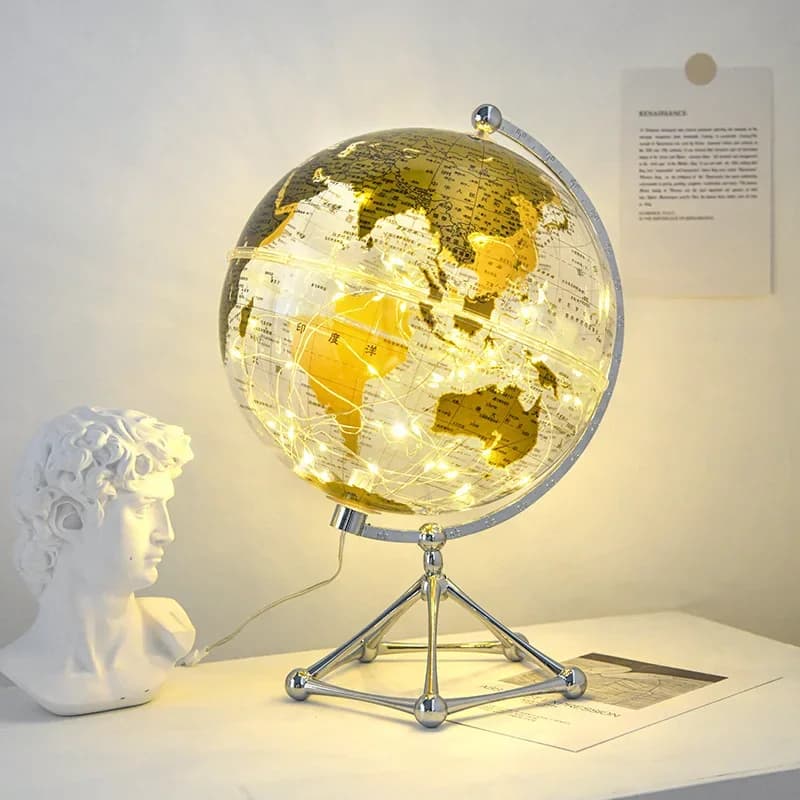Globe du monde lumineux LED Flash, lampe Globe du monde Transparent, Globe terrestre du monde rotati