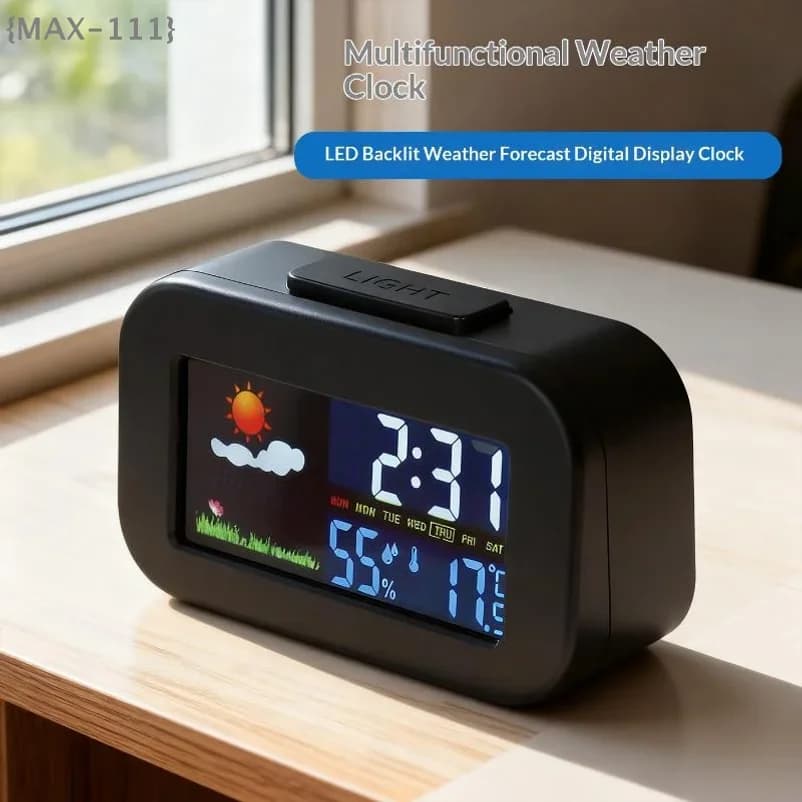 Station météo avec écran couleur - Horloge, moniteur de température et d'humidité rétroéclairé pour