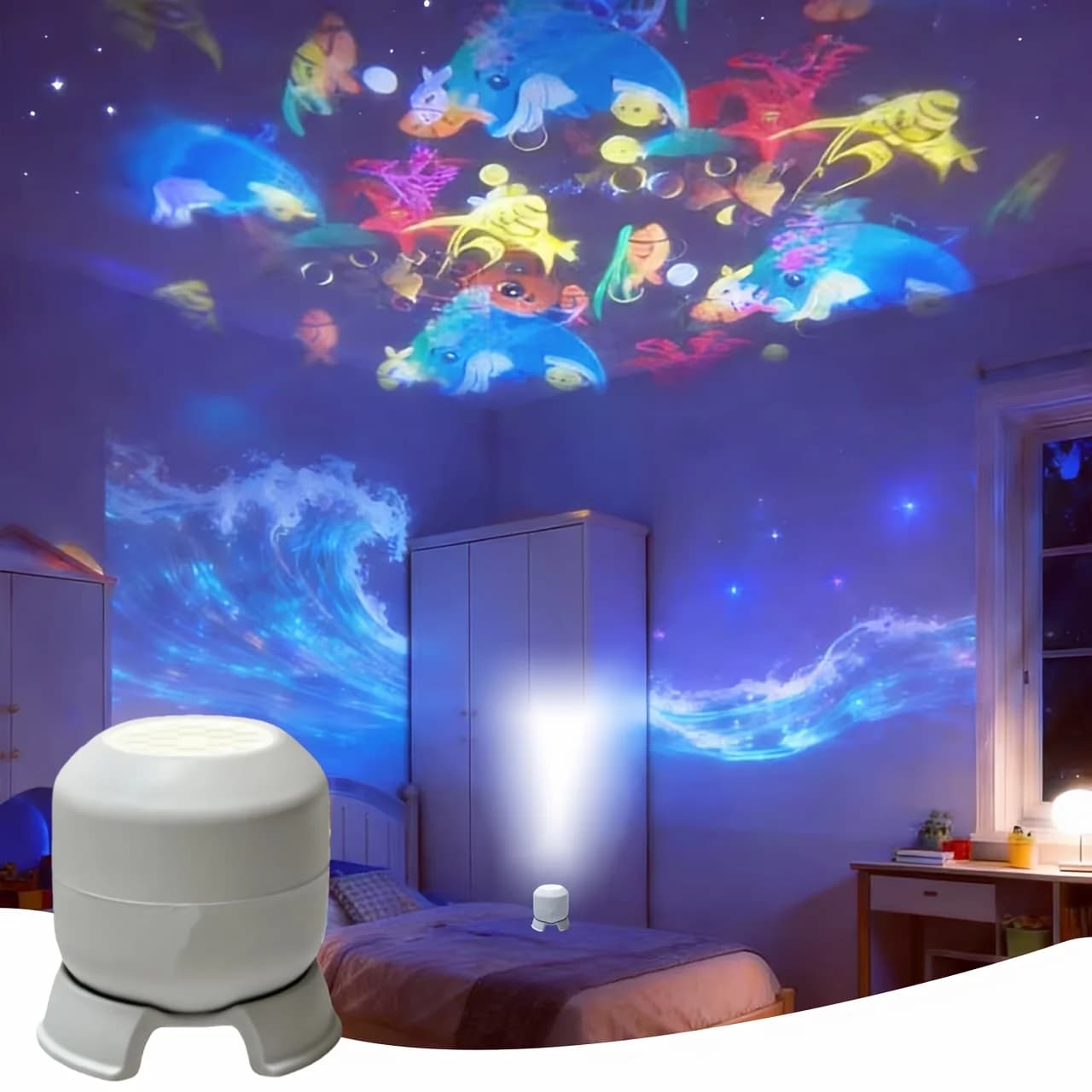 Projecteur LED de lumière nocturne océanique 60 ° Rotatif, alimenté par USB, 360° ° Lampe d'ambi