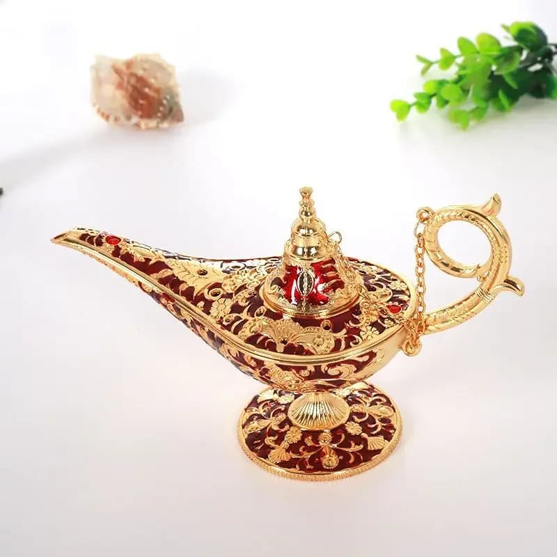 Lampe Aladdin rétro en alliage européen, lampe de souhait, Figurines, lumière magique, ornements art