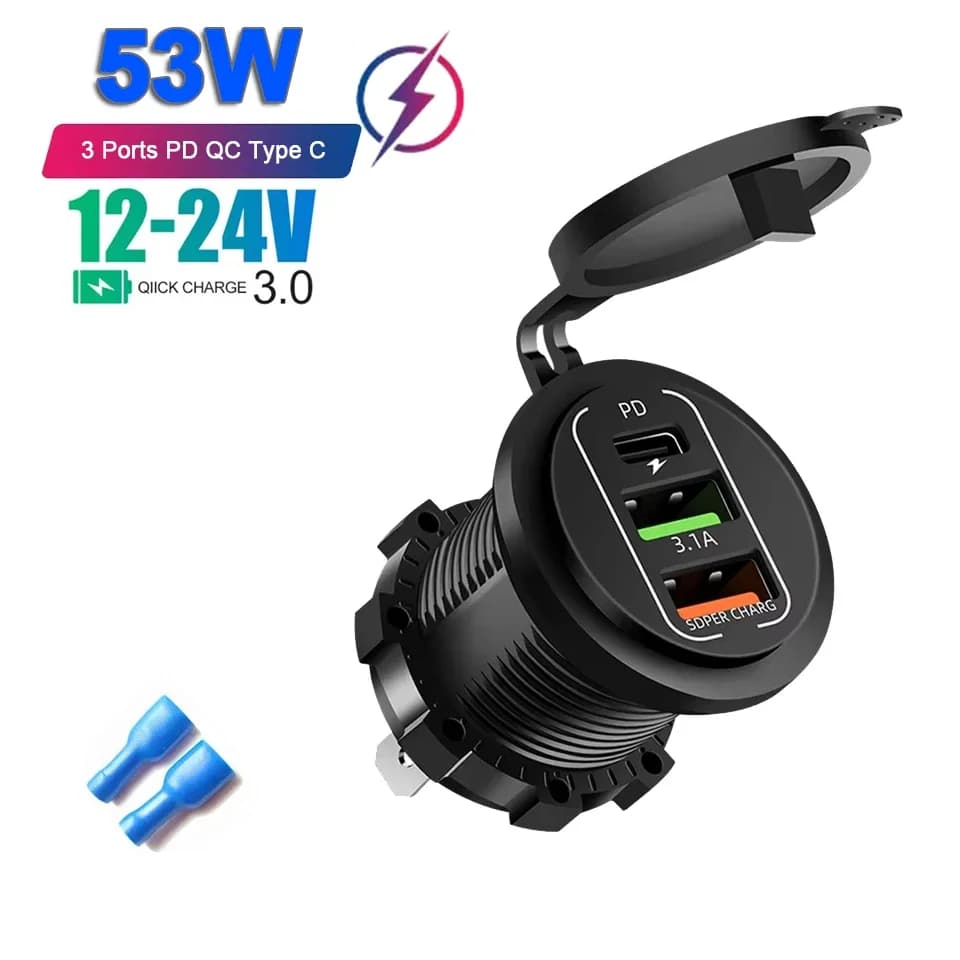 Nouveau chargeur USB de voiture PD3.0 et QC3.0, prise de charge rapide avec voltmètre, interrupteur
