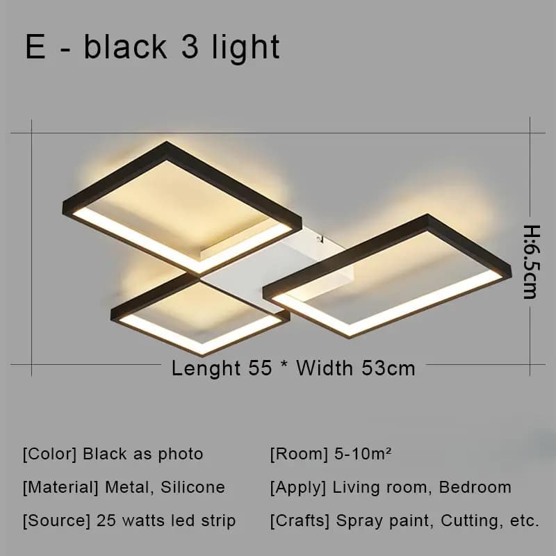 Plafonnier LED moderne en métal noir, avec télécommande, variable, pour salon, chambre à coucher, la