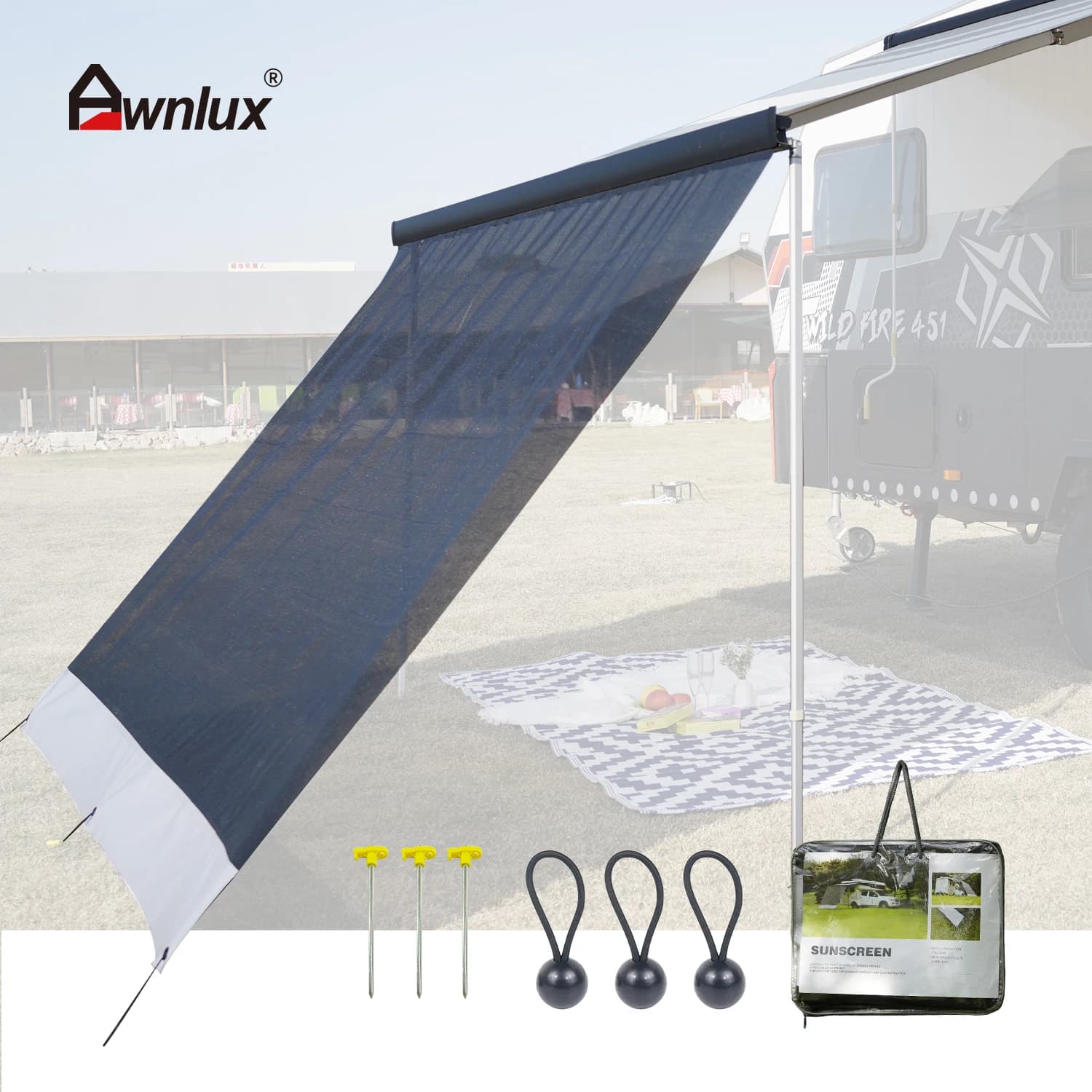 Awnlux Pare-soleil latéral pour caravane, écran d'intimité pour mur avant et côtés, auvent pour camp