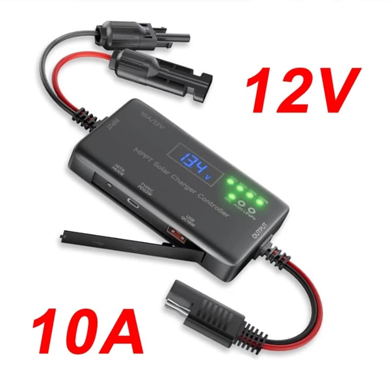 Contrôleur de charge solaire MPPT 10A 12V, contrôleur de panneau solaire avec entrée Type-C, sortie