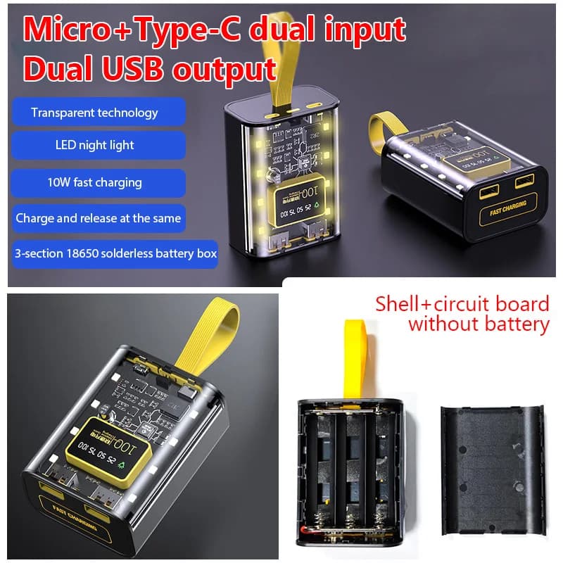 3*18650 boîtier de chargeur de batterie bricolage boîte de batterie externe Charge rapide 5V 2A Doub