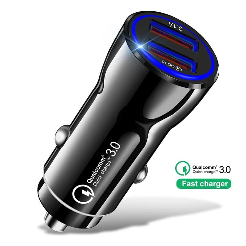 Chargeur de téléphone portable USB pour voiture, prise de charge rapide 3.0, 2 ports, iPhone, Samsung, tablette