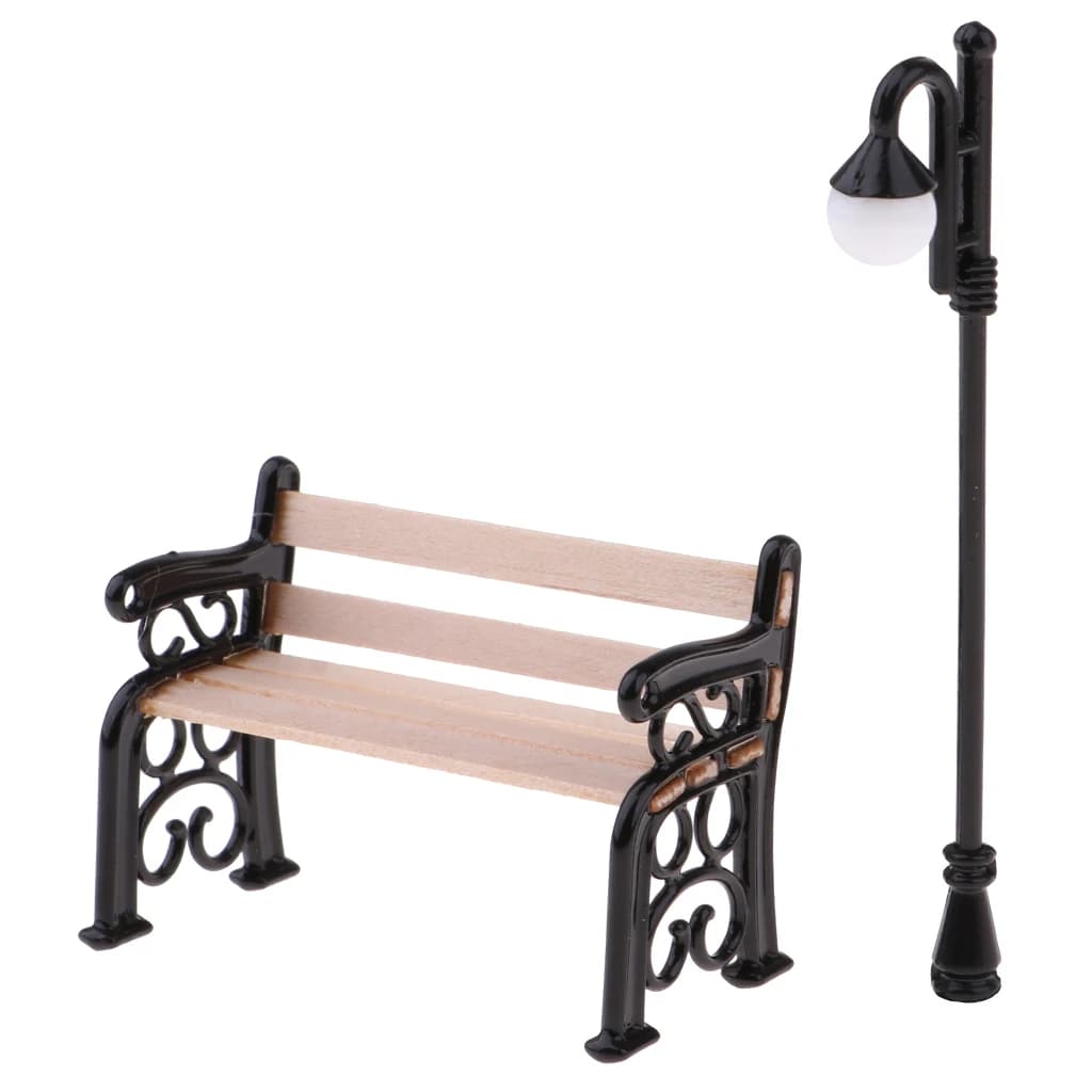 Banc de parc et lampadaire en bois, micro paysage, jardin féerique, courses, meubles de maison, décoration l'inventaire, jouet, décoration d'intérieur