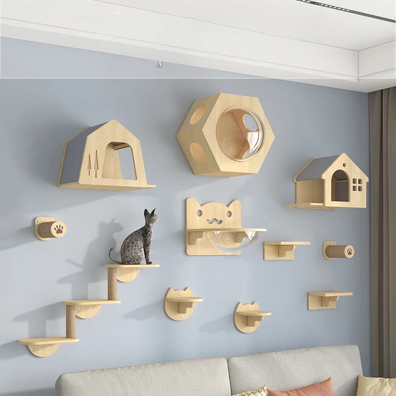 Tour d'escalade en bois pour animaux de compagnie avec hamac, tour à chat, accessoires de maison, arbre à gratter mignon, jouet Electrolux, aides à l'entraînement, produit pour animaux de compagnie