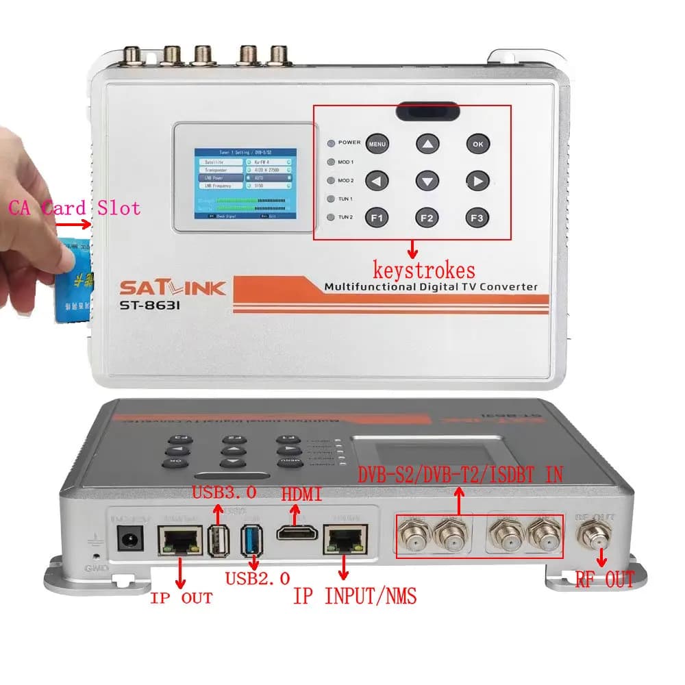 Tuner DVB-S2 DVB-T T2 DVB-C ISDBT vers IP UDP HTTP RTSP Récepteur de flux de passerelle numérique à 2 canaux Modulateur