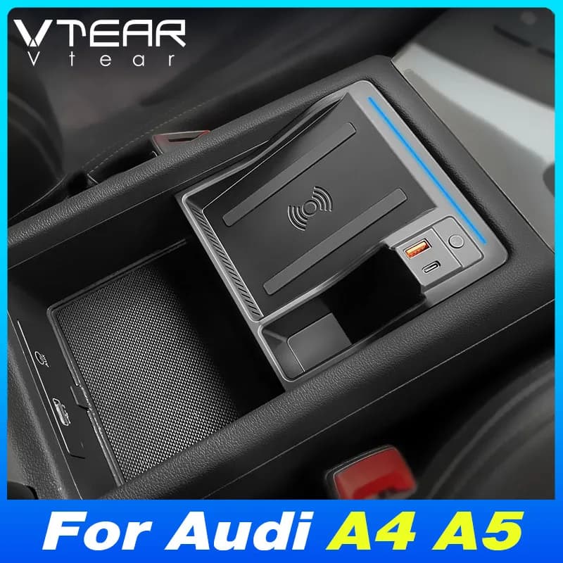 Pour Audi A4 B9 S4/ A5 S5 Chargeur sans fil Hub USB Station d'accueil avec câble de charge rapide rétractable Pièces intérieures 2017-2025