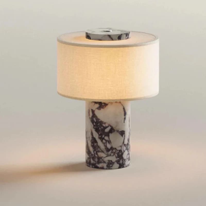 Lampes de Table en marbre nordique moderne jaune travertin lampe de bureau cylindrique tissu abat-jour salon chambre