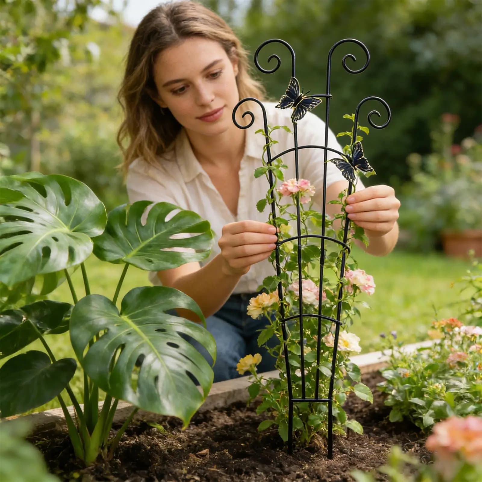 Treillis de plantes en métal 76x30cm, treillis de jardin extérieur pour grimper des Roses, tomates, concombres, pois, lierre, plantes en pot, piquet de Support