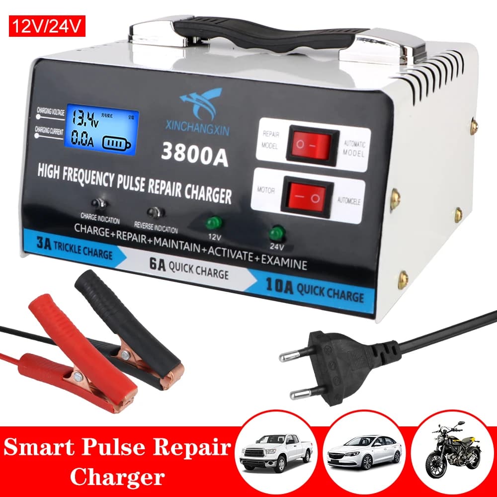 Réparation chargeur de batterie 12V 24V pour batterie au plomb prise ue haute puissance chargeur de batterie de voiture entièrement automatique chargeur rapide