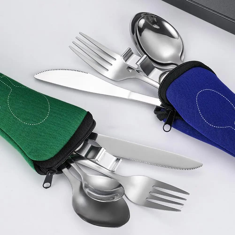Ensemble de vaisselle de pique-nique lavable avec fermeture éclair, kit de couverts de voyage, pochette portable pour dîner, outil domestique, cuillère de camping