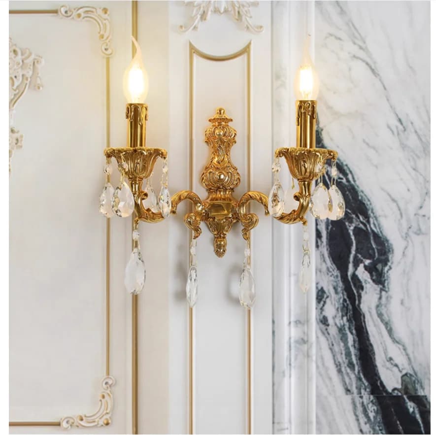 Applique murale française en cuivre, applique murale en cuivre pour salon, bougie, éclairage de chevet de chambre à coucher, Villa française, lumières classiques de luxe en laiton