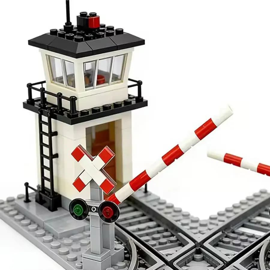 Blocs de construction DIY Gare ferroviaire, Passage à niveau, Amortisseur de voie ferrée, Jouets éducatifs City Express pour enfants, Anniversaire, Compatible avec les grandes marques