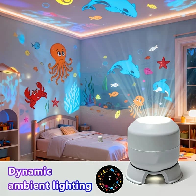 Projecteur LED de lumière nocturne océanique 60 ° Rotatif, alimenté par USB, 360° ° Lampe d'ambiance à rotation automatique pour la décoration de la maison, lampe cadeau
