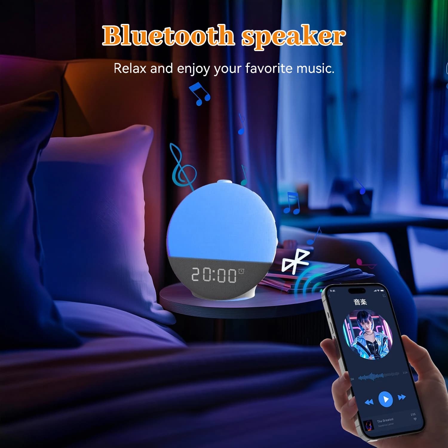 Réveillez-vous la lumière du lever du soleil, réveil, bruit blanc, Machine sonore, haut-parleur Bluetooth, veilleuse à couleur changeante pour chambre à coucher, cadeaux idéaux