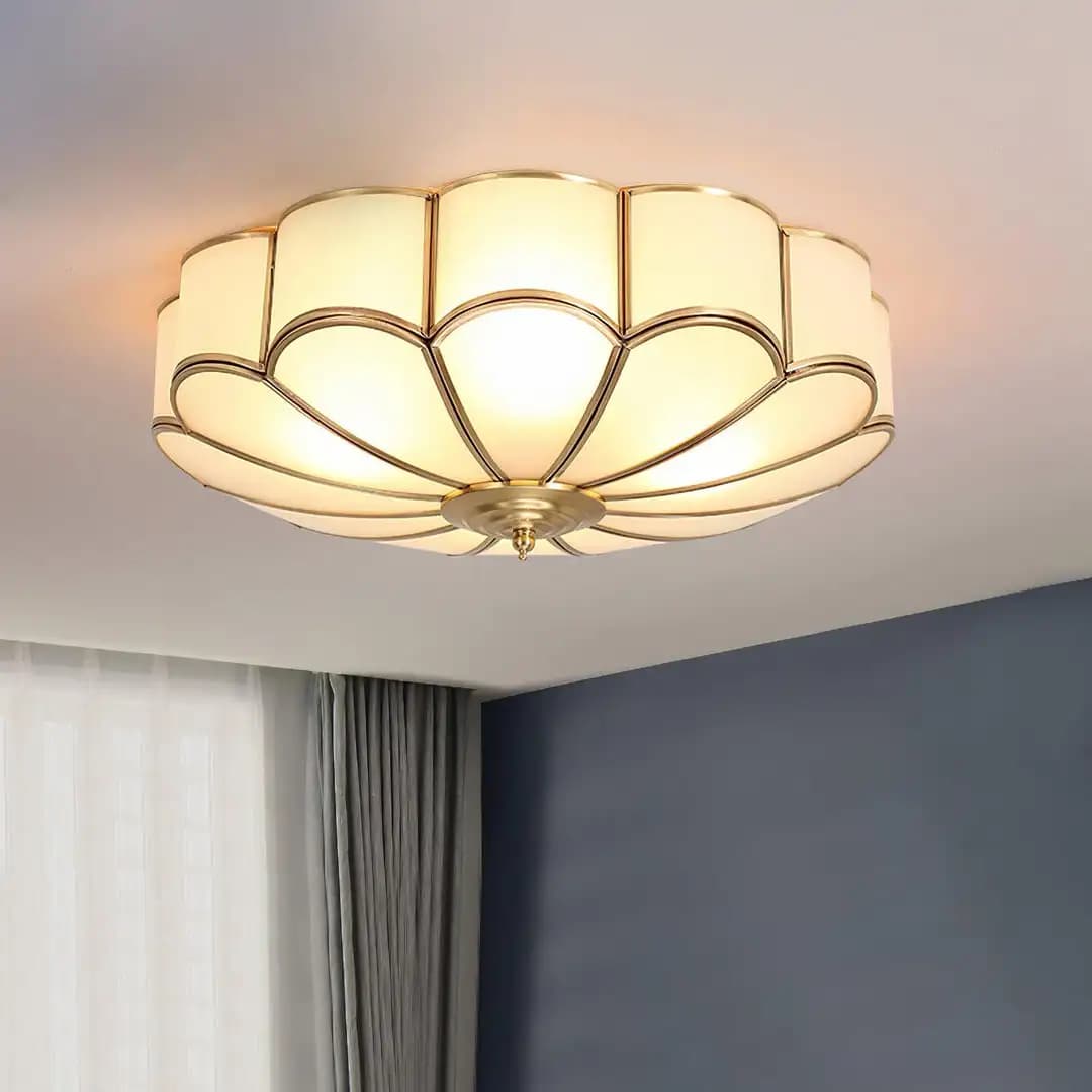 Plafonnier LED minimaliste tout en cuivre de style américain pour salle d'étude moderne ; Lampe ronde de salle à manger de style européen