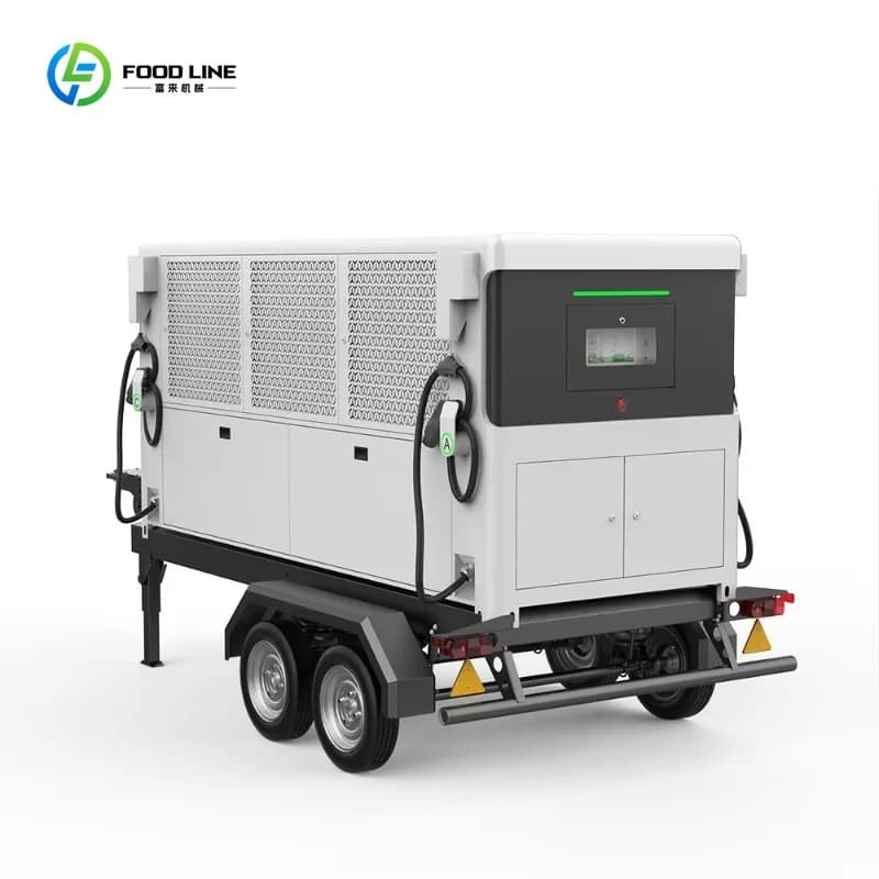Station de recharge rapide mobile tout-terrain à quatre pistolets, montée sur remorque, personnalisée, avec stockage d'énergie intelligent pour l'extérieur