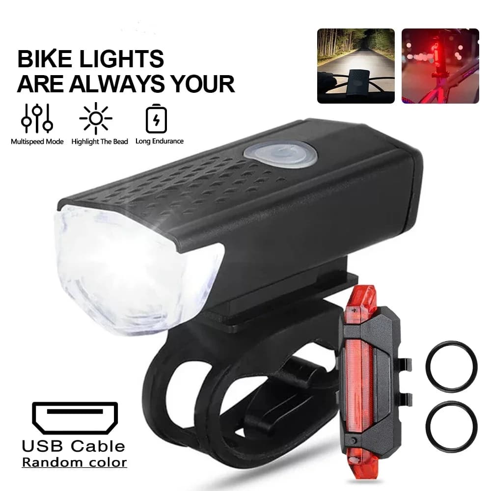 Ensemble de feux de vélo, phare arrière de vélo, Rechargeable par USB, ensemble de feux avant et arrière pour vtt, lampe de poche pour cyclisme, accessoires de vélo