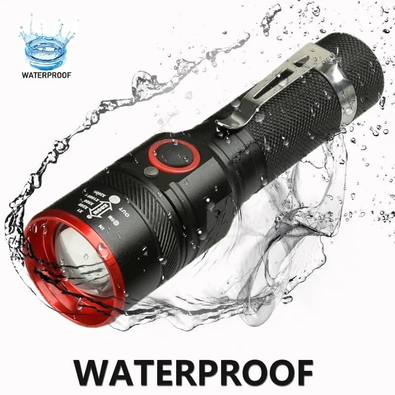 Lampe de poche LED étanche, 5200lm, aste par USB, zoomable, 3 modes, pour 18650, avec câble USB, pour camping z40