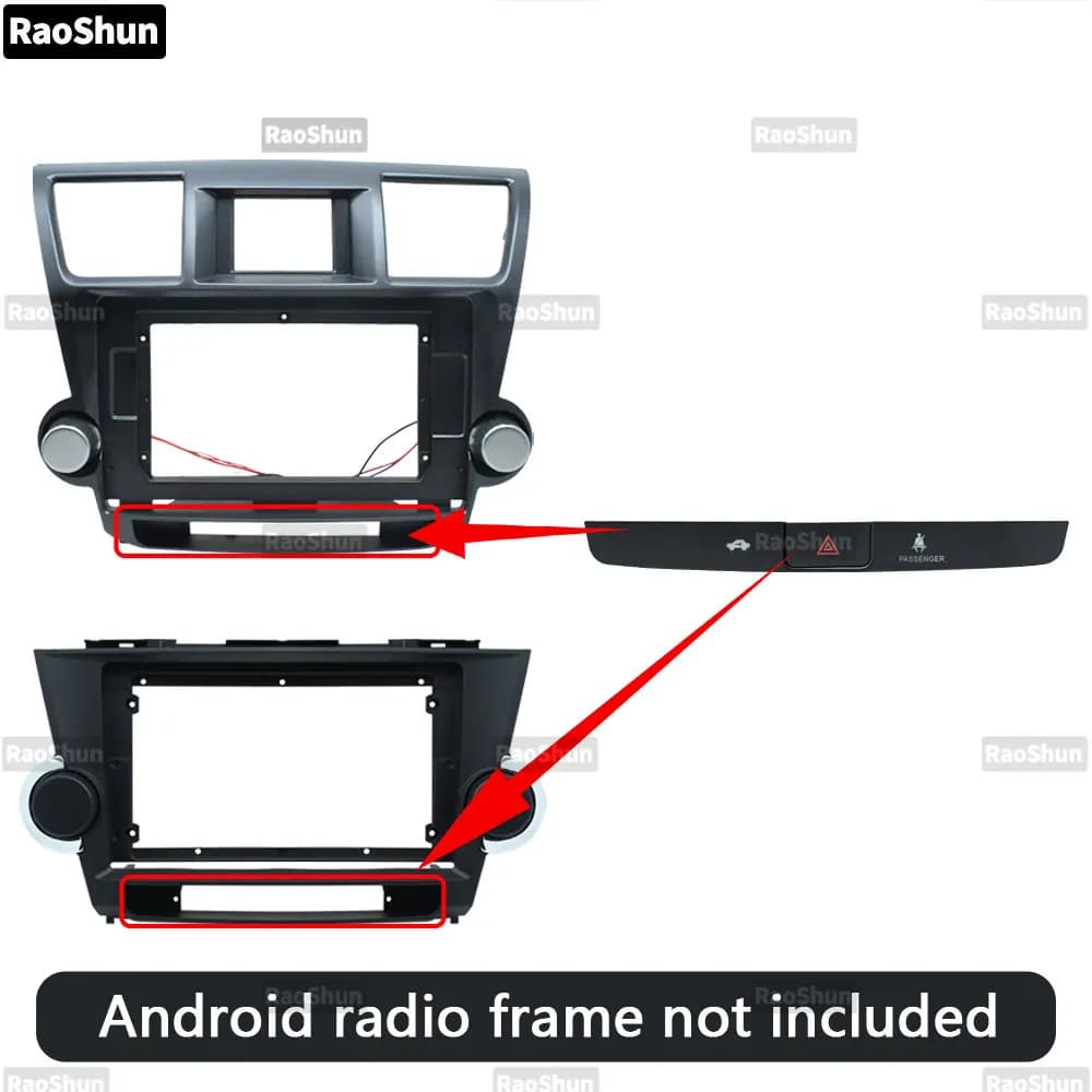 Panneau lumineux de danger, 4 boutons de lumière de flèche, pour Toyota Highlander 2 XU40 Kluger 2007 – 2013, cadre Radio Android Fascia