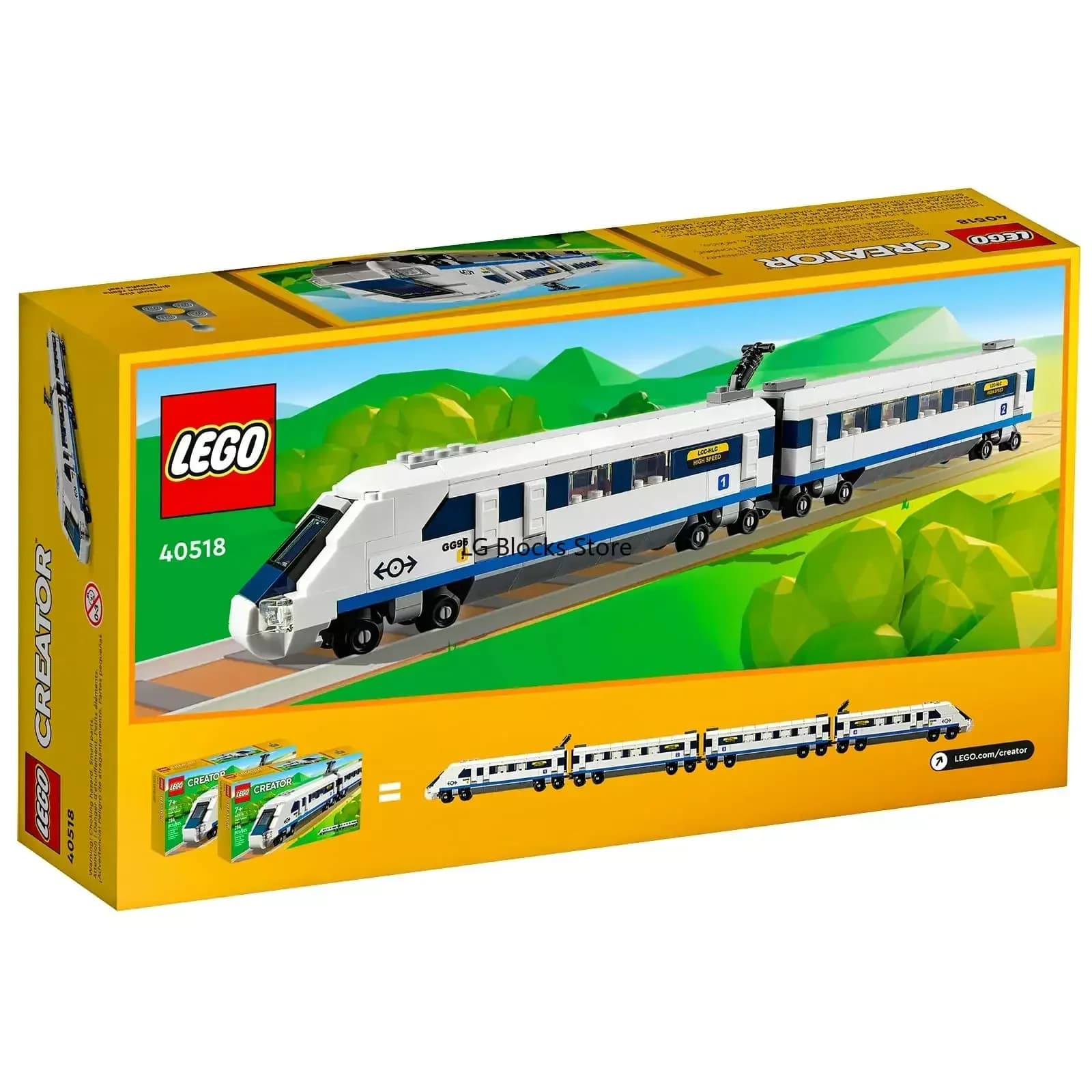 LEGO Creator Train à grande vitesse 2 chariots connectés, un du qui contient le compartiment du conducteur et a un devant incliné 40518