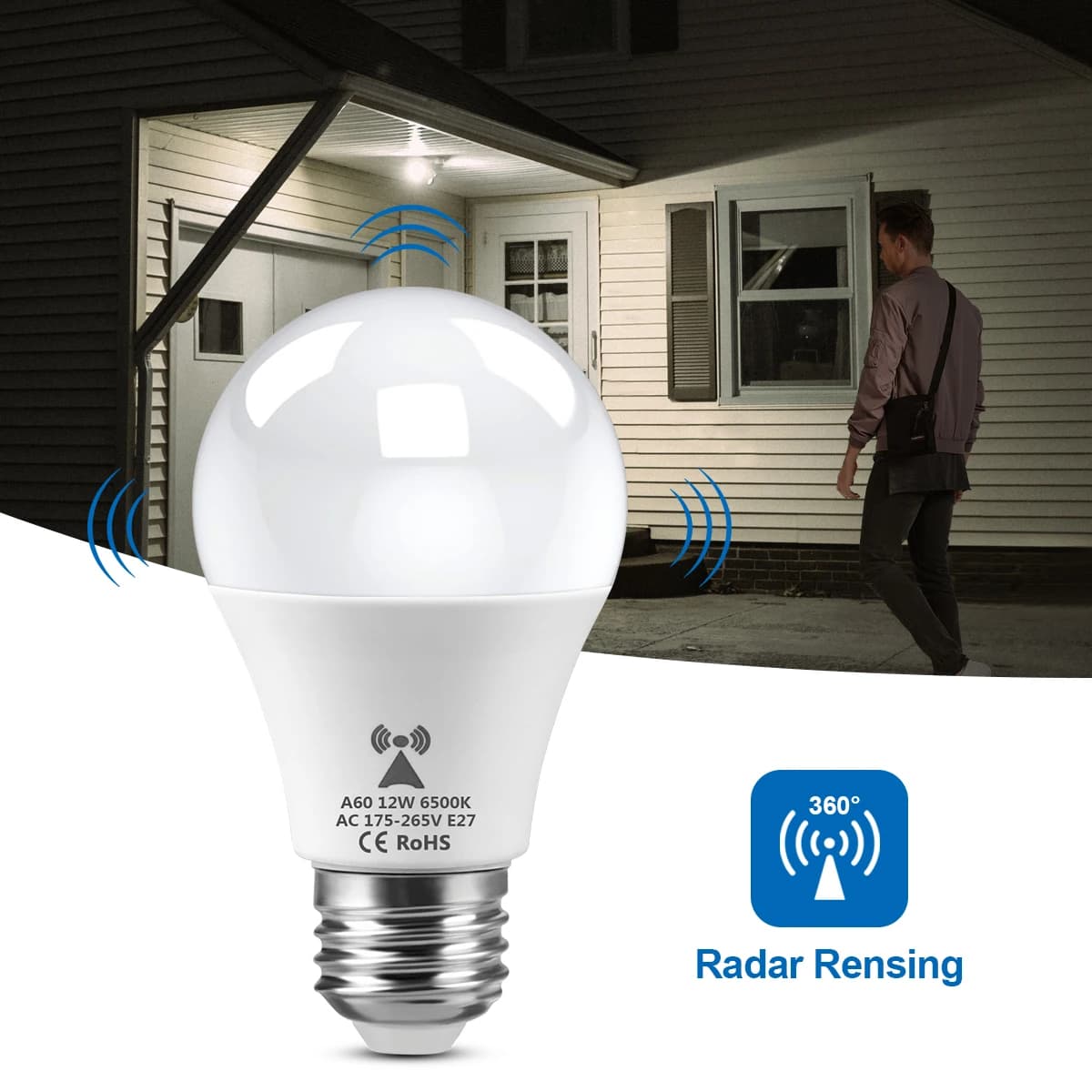 Ampoule LED de nuit avec détection de Radar à micro-ondes, 220V E27, 12W, lampe à Induction de mouvement, Radar intégré/capteurs de lumière pour escaliers