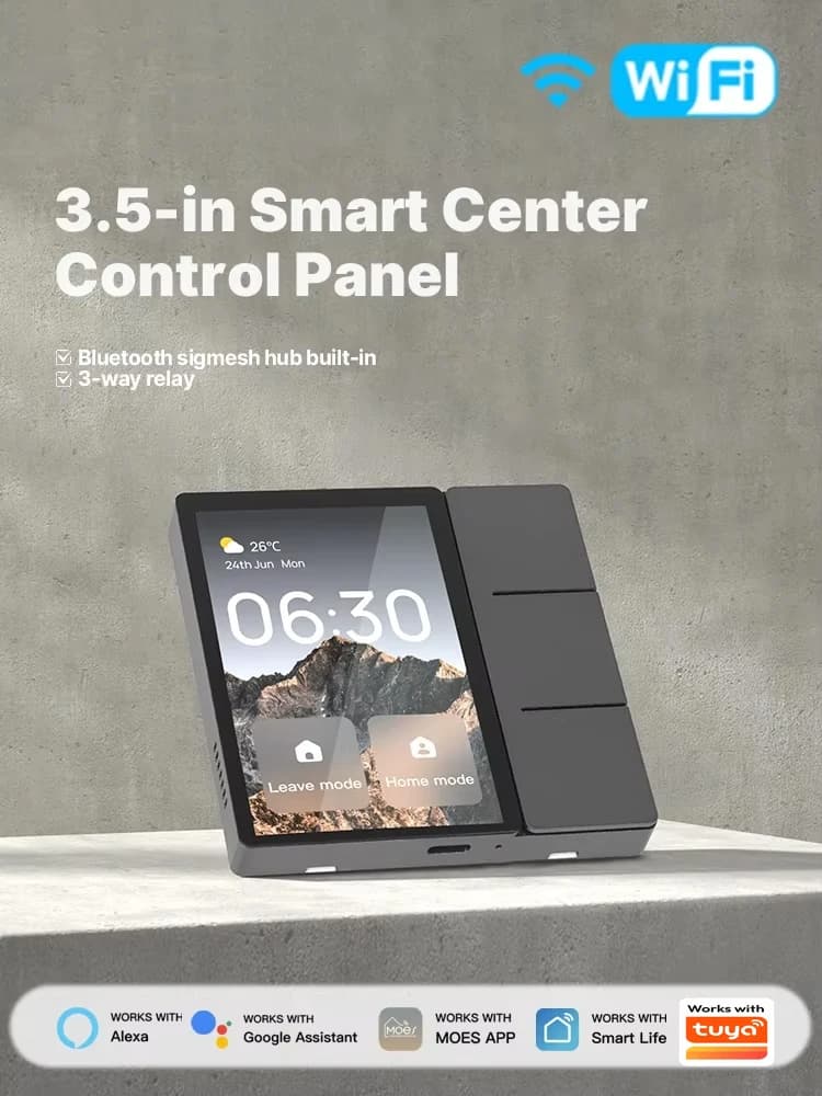 Panneau de commande central intelligent Tuya WiFi 3,5 pouces, écran tactile central, 3 relais, boutons physiques, hub Bluetooth Sigmesh intégré