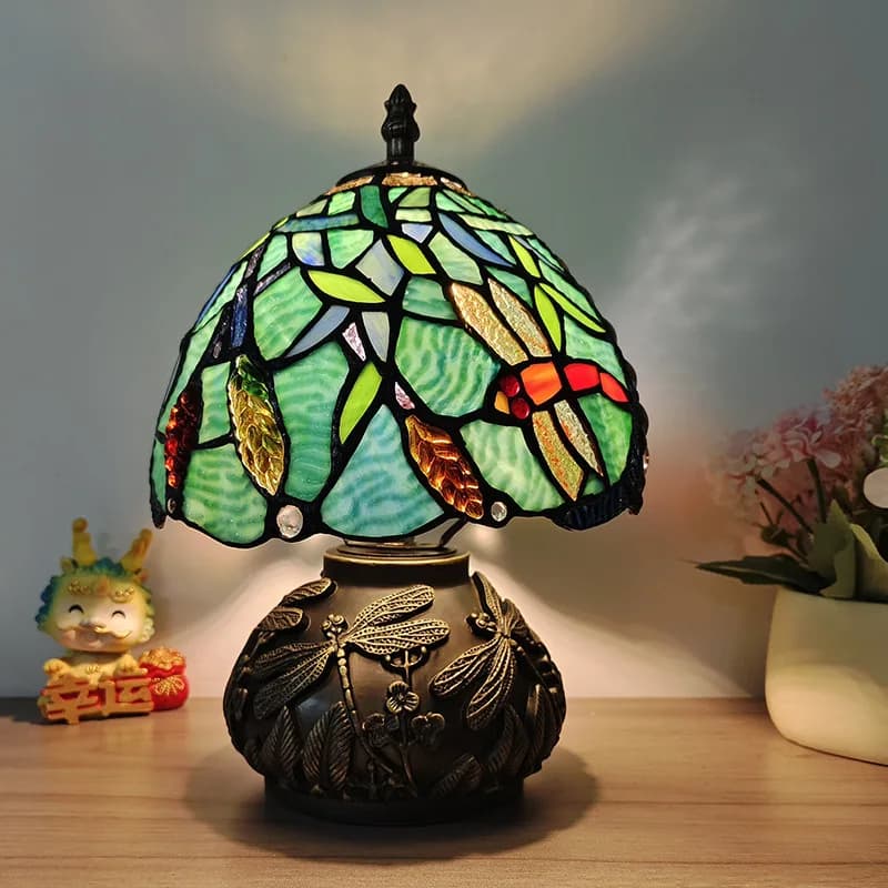 France lampe de Table 8 pouces vitrail lampe de chevet rouge Rose bureau lampe de lecture chambre salon bureau à domicile