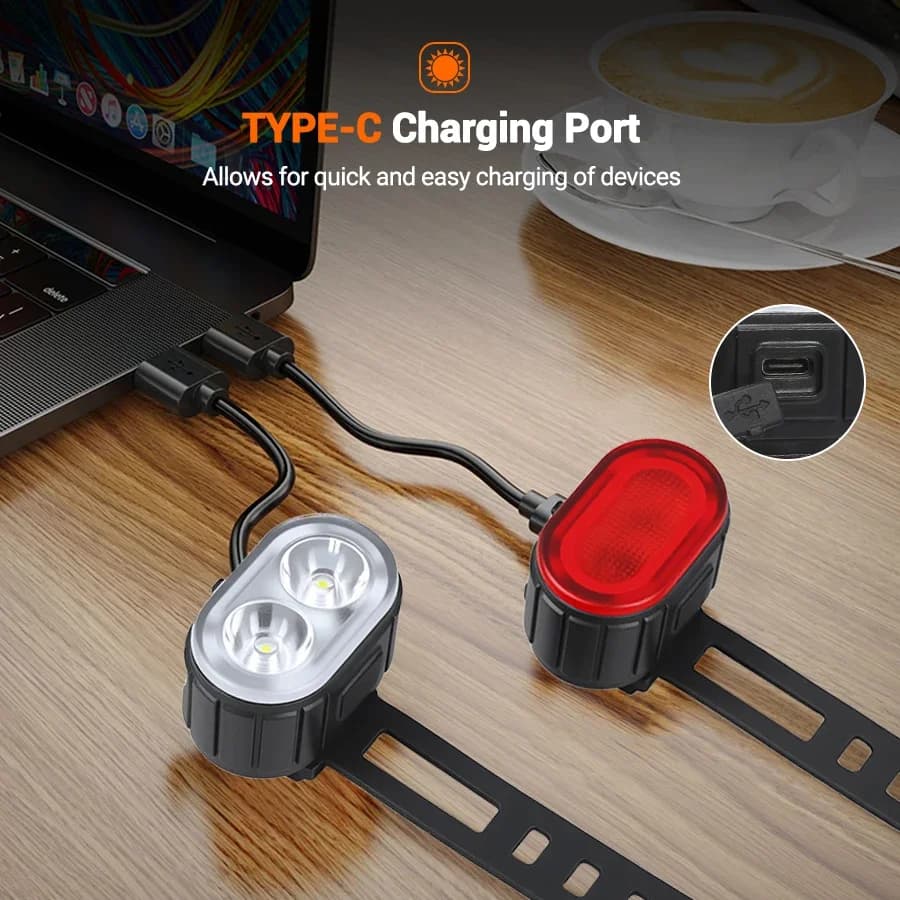 Feu avant et arrière de vélo, batterie intégrée, Rechargeable, voyant d'avertissement de sécurité, lampe étanche pour la conduite de nuit